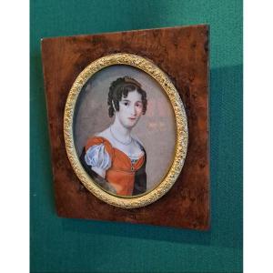 Miniature On Ivory, Portrait Of A Young Woman, Empire Period 