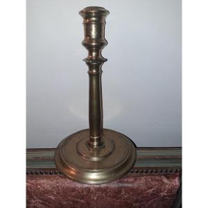 Bronze Candlestick From The Period Of Henry Ii, With A Wide Base, Dating From The 16th Century. 