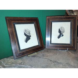 Pair Of Watercolor Silhouettes On Paper, Late 18th Century 