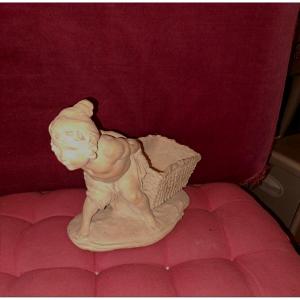 Cheret Joseph Terracotta Trinket Dish Depicting A Child Pulling A Basket, Circa 1900