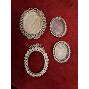 4 Silver And Rhinestone Frames, 19th Century, Louis XVI Style