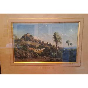 Vincent Courdouan Toulon 1810 - 1893 View Of Ste Anne d'Evenos Watercolor, Signed And Dated 1868