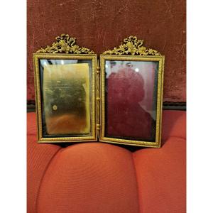 Double Photo Frame In Gilt Bronze, Louis XVI Style