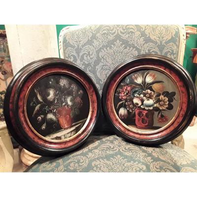 Rare Pair Of Flower Paintings By 