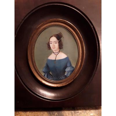 Passot Gabriel Miniature Sur Ivoire Portrait De Jeune Femme 1838
