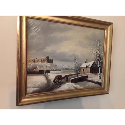 Budelot Philippe (1770-1841 ) Paysage De Neige Huile Sur Toile 
