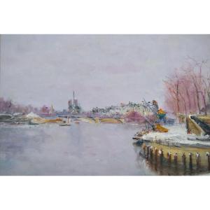 Belloni Serge (1925- 2005) “paris Under The Snow” Notre Dame Seine France Eiffel Louvre Winter