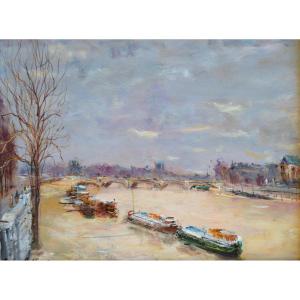 Belloni Serge (1925- 2005) “quais De Seine In Autumn, Paris” Autumn France Louvre Eiffel