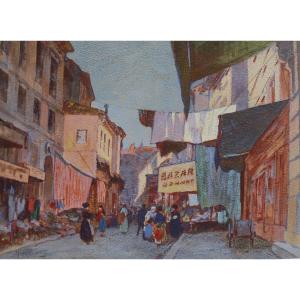 Royet Hyacinthe (1862-1926) “vieux Sextier Street  In Avignon” Provence Market France Paris