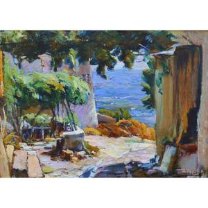 Levere Paul (1875-1949) "the Terrace On The Fisherman" Toulon Var Provence France Trayas Nice