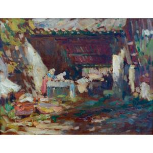 Montagne Louis (1879-1960) "the Washhouse Of The Old Village Of Angles" Avignon Grivolas France