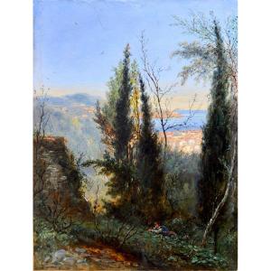 Defer Jules (1803-1902) “view Of Nice From Baumettes” Menton Provence Villefranche Sur Mer Eze