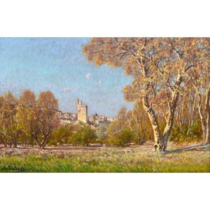Joubert Léon (1851-1928) "philippe Le Bel Tower In Villeneuve Lez Avignon" Provence Barthelasse