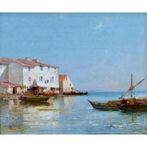 Maglione André (1838-1923) “fishing Boats In Martigues” Marseille Provence Brescon Paris
