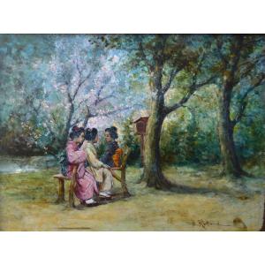Rolland Henri (1897-1941) “japanese Women In A Garden” Geisha Japan Marseille Paris Yokohama