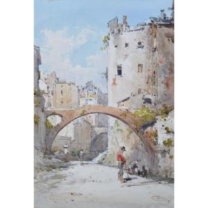 Costa Emmanuel (1933-1921) “street Under The Ponte Ciapella In San Remo, Italy” Menton Italia