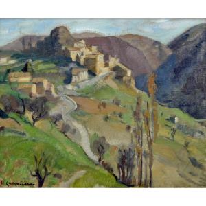Crumiere Victor (1895-1950) "hilltop Village In Vaucluse" Barroux Provence Avignon