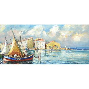 Hurard Joseph (1887-1956) "fishermen At La Pointe Du Brescon, In Martigues" Provence Marseille