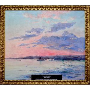 Nardi François (1861-1936) "sunset In The Harbor Of Toulon" Provence Var Military Var