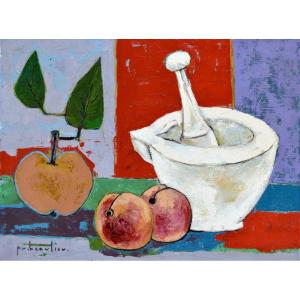 Paul Vanier Beaulieu (1910-1996) "white Mortar And Fruits" Canada Montreal Lemieux Quebec 