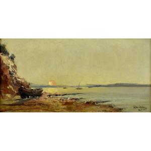 Nattero Louis (1870-1915) "beach At Sunset" Marseille Toulon Paris Martigues Provence