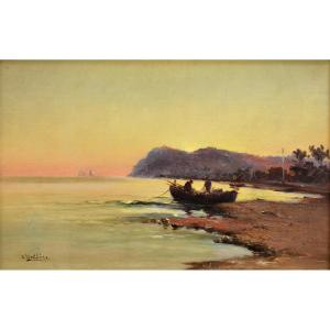 Nattero Louis (1870-1915) "sunset On The Beach" Marseille Toulon Var Provence Paris