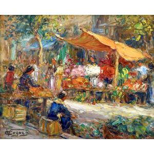 Victor Cuguen (1882-1969) "flower Market In Toulon" Provence Pontorson Paris France