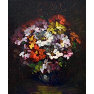 Louis Pastour (1876-1948) "flowers - Grand Celebration" Zinnias Cannes Provence Paris Garden