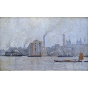 Jean-jacques Rousseau (1861-1911) "the Thames In London, 1899" Electric Plant, England, Oxford