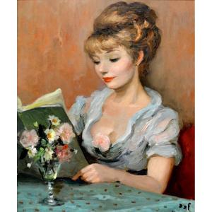 Dyf Marcel (1899-1985) “claudine Dyf Reading” Paris London Cannes Flowers Women’s Book