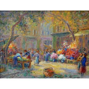Victor Cuguen (1882-1969) "flower Market In Toulon" Provence Pontorson Paris Florist 
