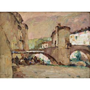 Louis Pastour (1876-1948) "washerwomen Under The Sospel Bridge" Provence Cannes Paris Nice 