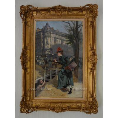 Lemeunier Basile (1852-1922) "an Errand Of Paris' Drouot Metropolitain