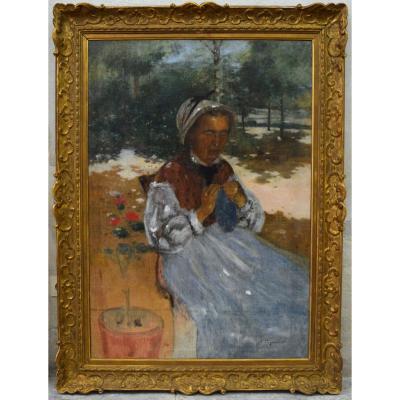 Pegurier Auguste (1856-1936) "nanny In The Artist Garden Saint Tropez" Ramatuelle Provence France Impressionism