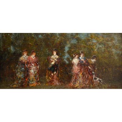 Monticelli Adolphe (1824-1886) "arlésiennes, Le Conciliabule" Marseille Provence Arles Avignon