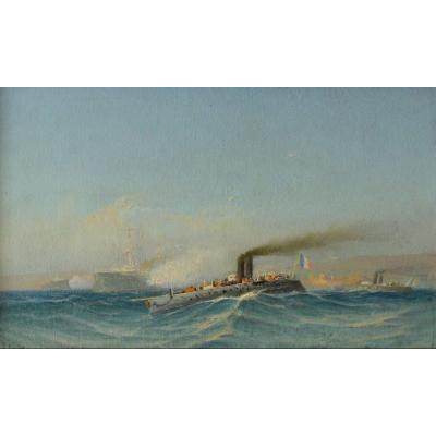 Gautier François (1842-1917) "squadron In The Harbor Of Toulon" Provence Marseille Mourillon Army