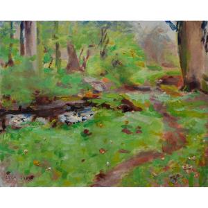 Gard Léon (1901-1979) "path And Pond In The Undergrowth" Isle Adam Tulle Paris Parc Des Bonshommes