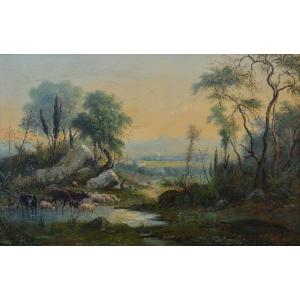 Defer Jules (1803-1902) "shepherds And His Flock In The Hinterland Of Nice" Provence Menton Var