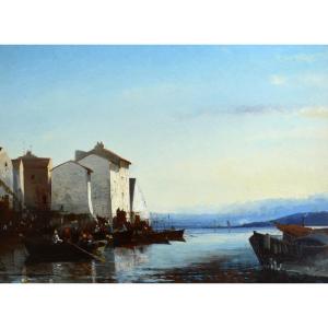 Maglione André (1838-1923) "fisherman's Boats In Martigues" Provence Marseille Brescon Loubon