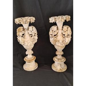 Pair Of Alabaster Urns 