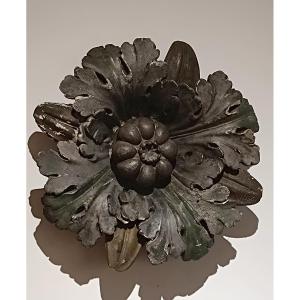 Polychrome Stucco Flower, 19th Century Wall Ornament 