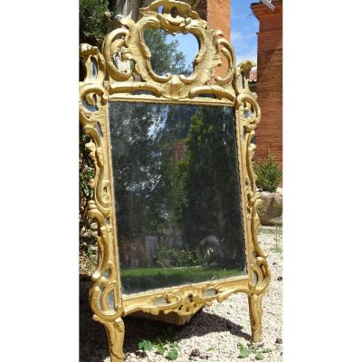 Large Mirror Louis XV Gilded Wood A Glazing Bead