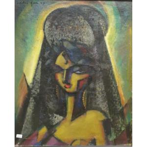 André Fau Portrait Of An Andalusian Woman Dated 1947