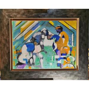 Painting By Jacques Lagrange 1917/1995. Harvesting In Antibes In 1960