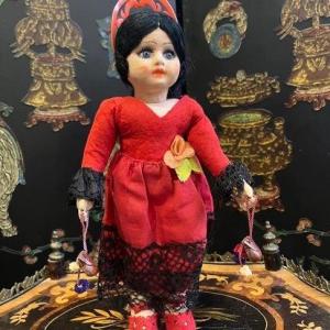 Cute Felt And Fabric Spanish Doll By Florido 1930's