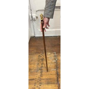 Beautiful Woman's Cane In Mahogany Wood With Head Of Woman In Gilded Bronze