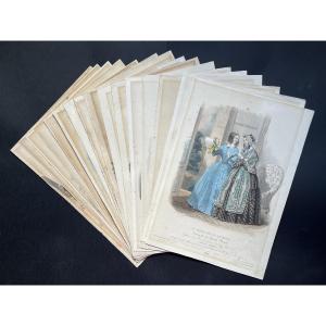 Study Set Of 16 French Fashion Plates Published By Le Moniteur De Là Mode During The 1840s