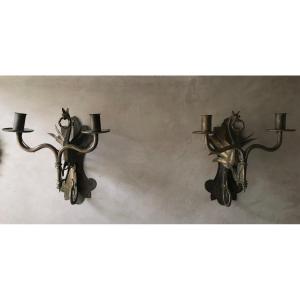 A Pair Of Art-deco Wrought Iron Sconces
