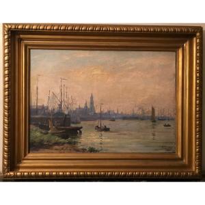 View Of A Port By Georges François Souillet