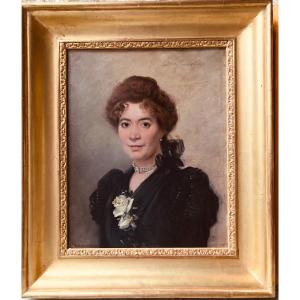 Portrait Of A Woman On Mahogany Panel Signed Gustave François 1899